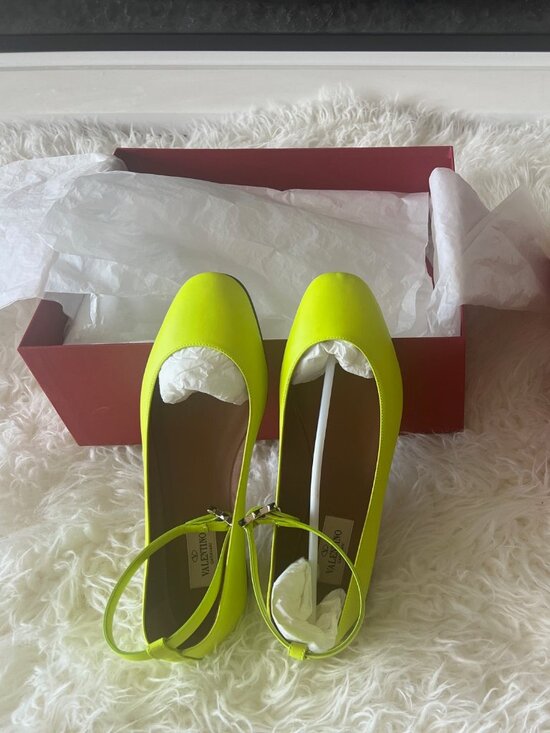 Valentino Garavani | Shoes | Valentino Garavani Ballet Flats  Valentino Adjustable Strap Neon Green Leather Flats Size 36.5